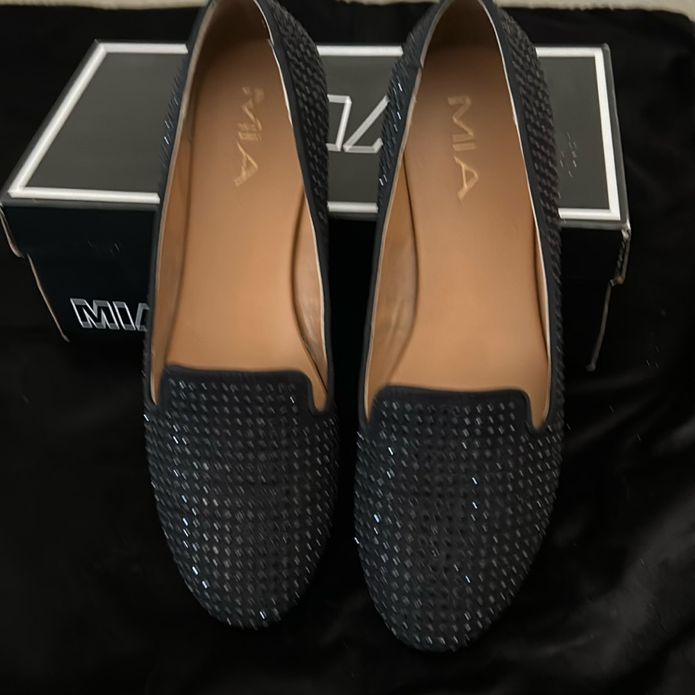 MIA Black Rhinestone Studded Flat Loafers Size 8.5